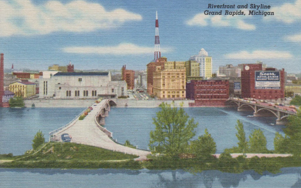 Riverfront and Skyline, Grand Rapids, MI - circa 1950 - Colburn ...